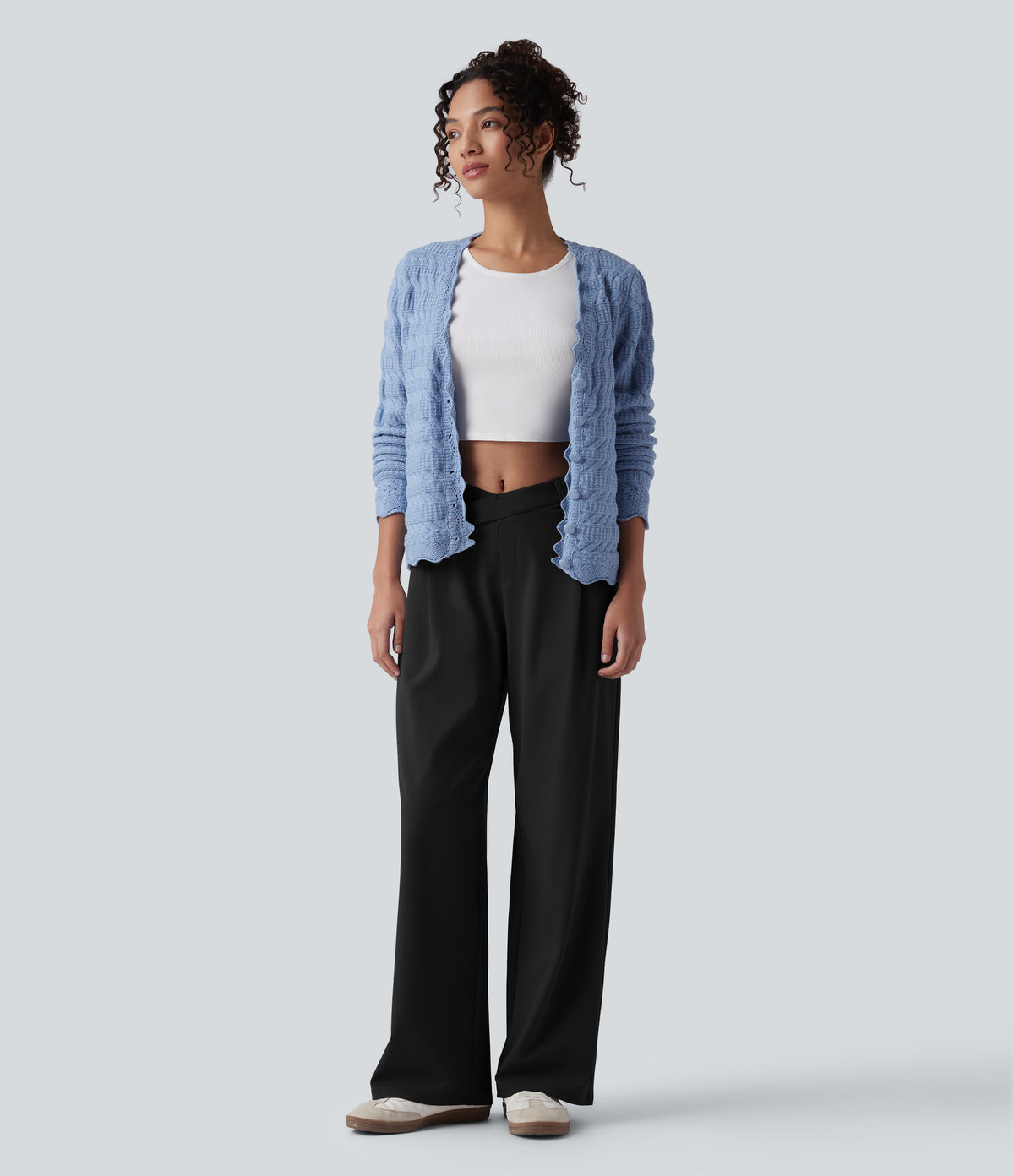 Asymmetric Mid Rise Work Baggy Trousers with Pockets — Black — view 7