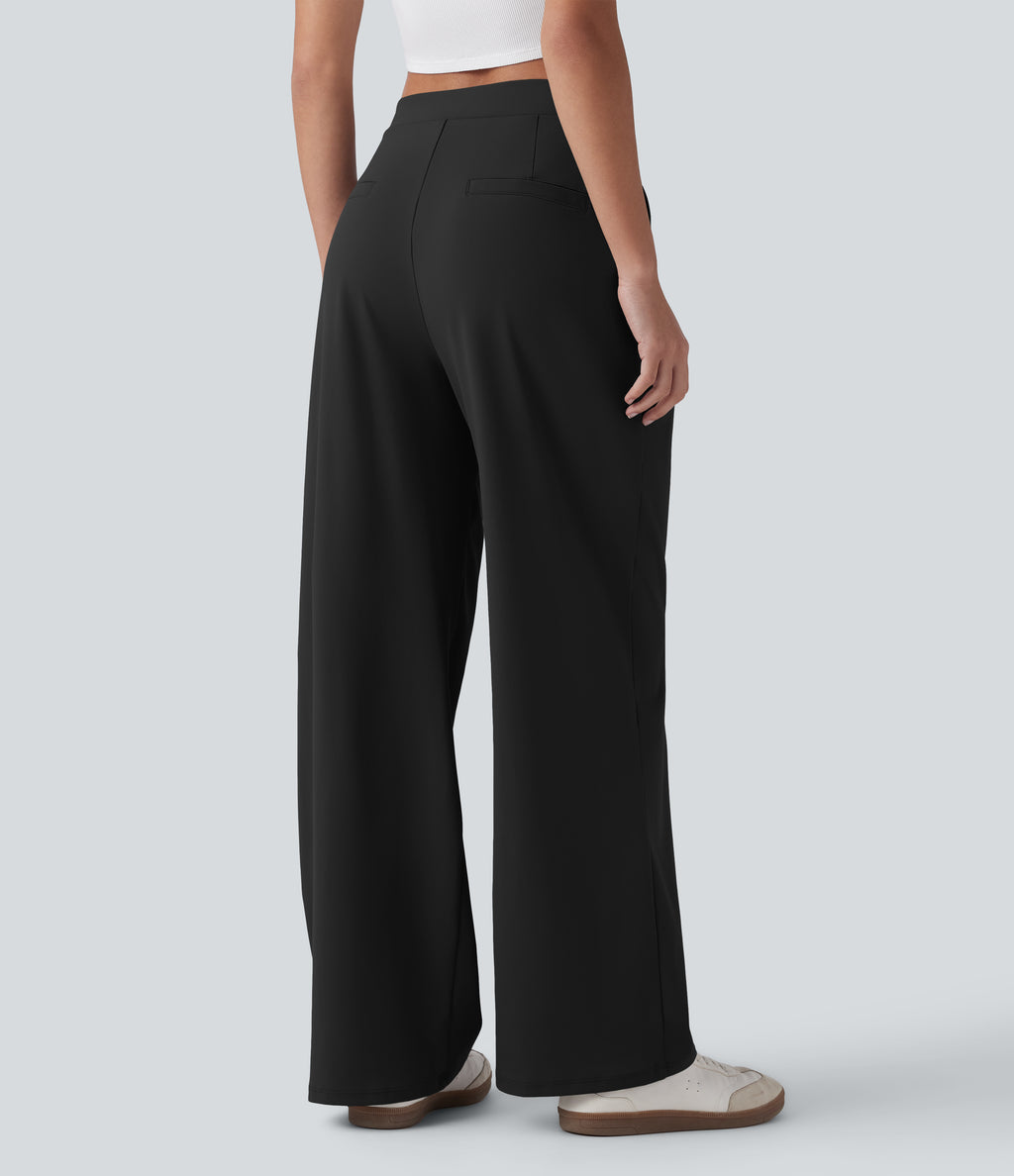 Asymmetric Mid Rise Work Baggy Trousers with Pockets — Black — view 2