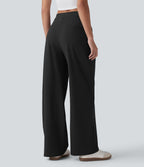 Asymmetric Mid Rise Work Baggy Trousers with Pockets — Black — view 2