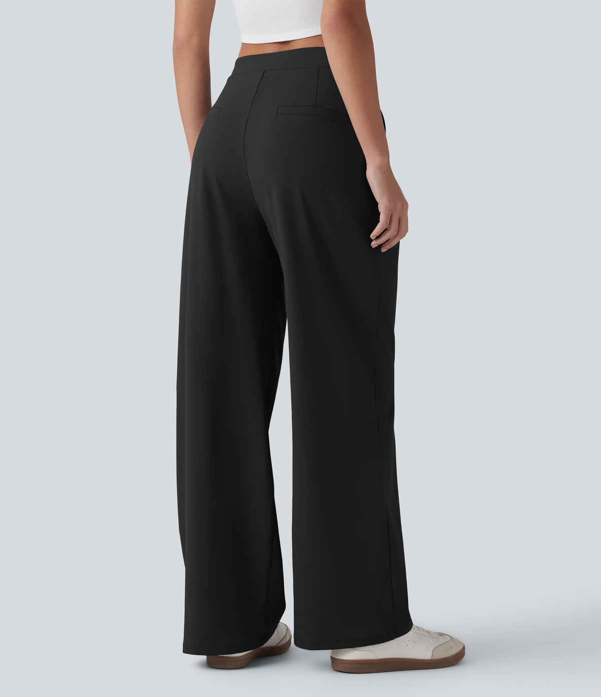 Asymmetric Mid Rise Work Baggy Trousers with Pockets — Black — view 2
