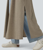Long Sleeve Split Hem Heathered Casual Longline Cardigan — Khaki Floral Yarn — view 4