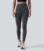 Leopard Print High Waisted Scrunch Butt Lifting Tummy Control Training Leggings with Pockets — Shadow Leopard — view 4