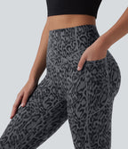 Leopard Print High Waisted Scrunch Butt Lifting Tummy Control Training Leggings with Pockets — Shadow Leopard — view 7