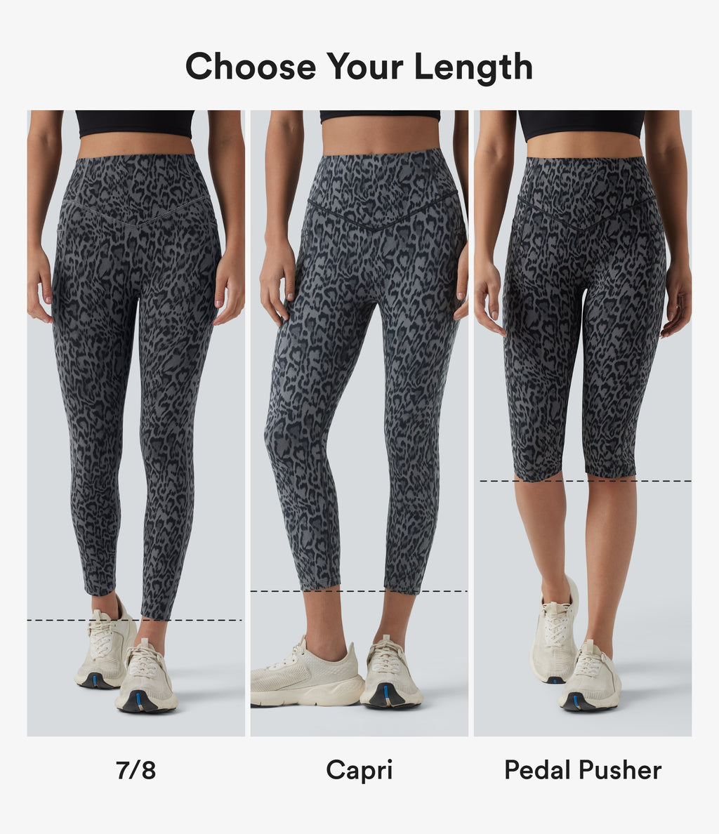 Leopard Print High Waisted Scrunch Butt Lifting Tummy Control Training Leggings with Pockets — Shadow Leopard — view 3