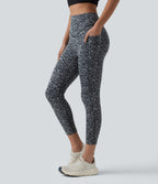 Leopard Print High Waisted Scrunch Butt Lifting Tummy Control Capri Training Leggings with Pockets — Shadow Leopard — view 5