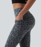 Leopard Print High Waisted Scrunch Butt Lifting Tummy Control Capri Training Leggings with Pockets — Shadow Leopard — view 7