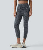 Leopard Print High Waisted Scrunch Butt Lifting Tummy Control Capri Training Leggings with Pockets — Shadow Leopard — view 4