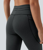 High Waisted Drawstring Stripe Pedal Pusher Yoga Leggings with Pockets — Steel Stripe — view 6