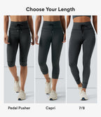 High Waisted Drawstring Stripe Pedal Pusher Yoga Leggings with Pockets — Steel Stripe — view 2