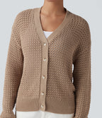 V Neck Long Sleeve Jumper Knit Casual Cardigan — Irish Cream — view 4