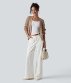V Neck Long Sleeve Jumper Knit Casual Cardigan — Irish Cream — view 5