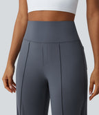 High Waisted Tummy Control Straight Leg Yoga Trousers with Pockets — Silent Blue — view 4