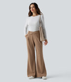 Asymmetric High Waisted Work Flare Trousers with Pockets — Burro — view 6