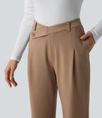 Asymmetric High Waisted Work Flare Trousers with Pockets — Burro — view 4