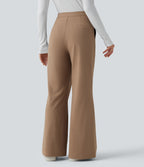 Asymmetric High Waisted Work Flare Trousers with Pockets — Burro — view 2