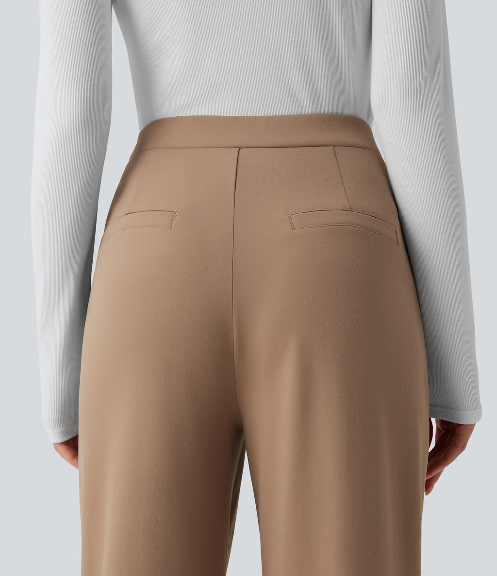 Asymmetric High Waisted Work Flare Trousers with Pockets — Burro — view 5