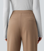 Asymmetric High Waisted Work Flare Trousers with Pockets — Burro — view 5