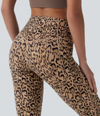 Leopard Print High Waisted Tummy Control Pedal Pusher Yoga Leggings with Pockets — Tan Leopard — view 6