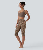 Leopard Print High Waisted Tummy Control Pedal Pusher Yoga Leggings with Pockets — Tan Leopard — view 7