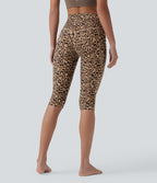 Leopard Print High Waisted Tummy Control Pedal Pusher Yoga Leggings with Pockets — Tan Leopard — view 2