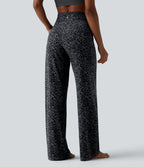 Leopard Print High Waisted Tummy Control Straight Leg Yoga Trousers with Pockets — Shadow Leopard — view 2