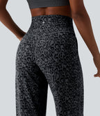Leopard Print High Waisted Tummy Control Straight Leg Yoga Trousers with Pockets — Shadow Leopard — view 5