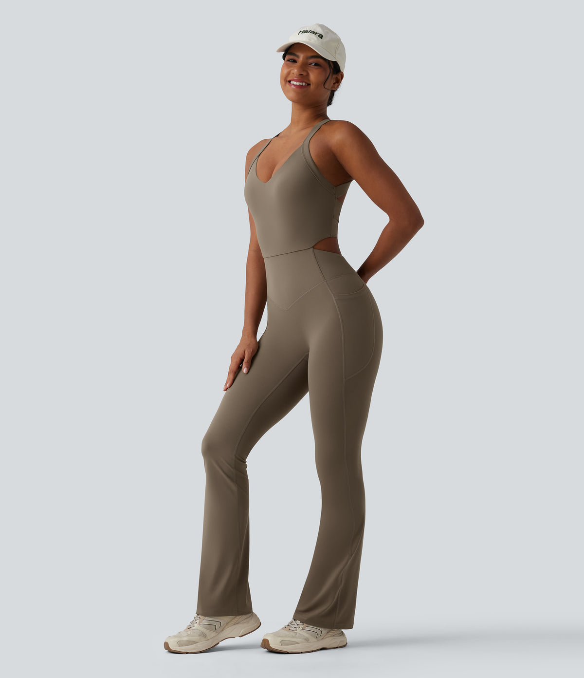 Tummy Control Bootcut Training Jumpsuit with Pockets-Edition — Dawn Brown — view 8