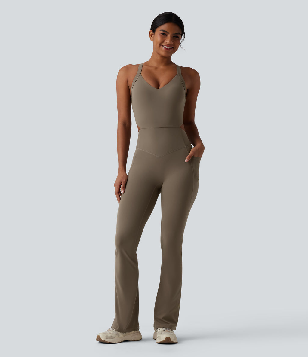 Tummy Control Bootcut Training Jumpsuit with Pockets-Edition — Dawn Brown — view 2
