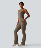 Tummy Control Bootcut Training Jumpsuit with Pockets-Edition — Dawn Brown — view 3