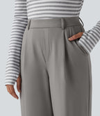 High Waisted Slim Straight Leg Work Trousers with Pockets — Silent Storm — view 4