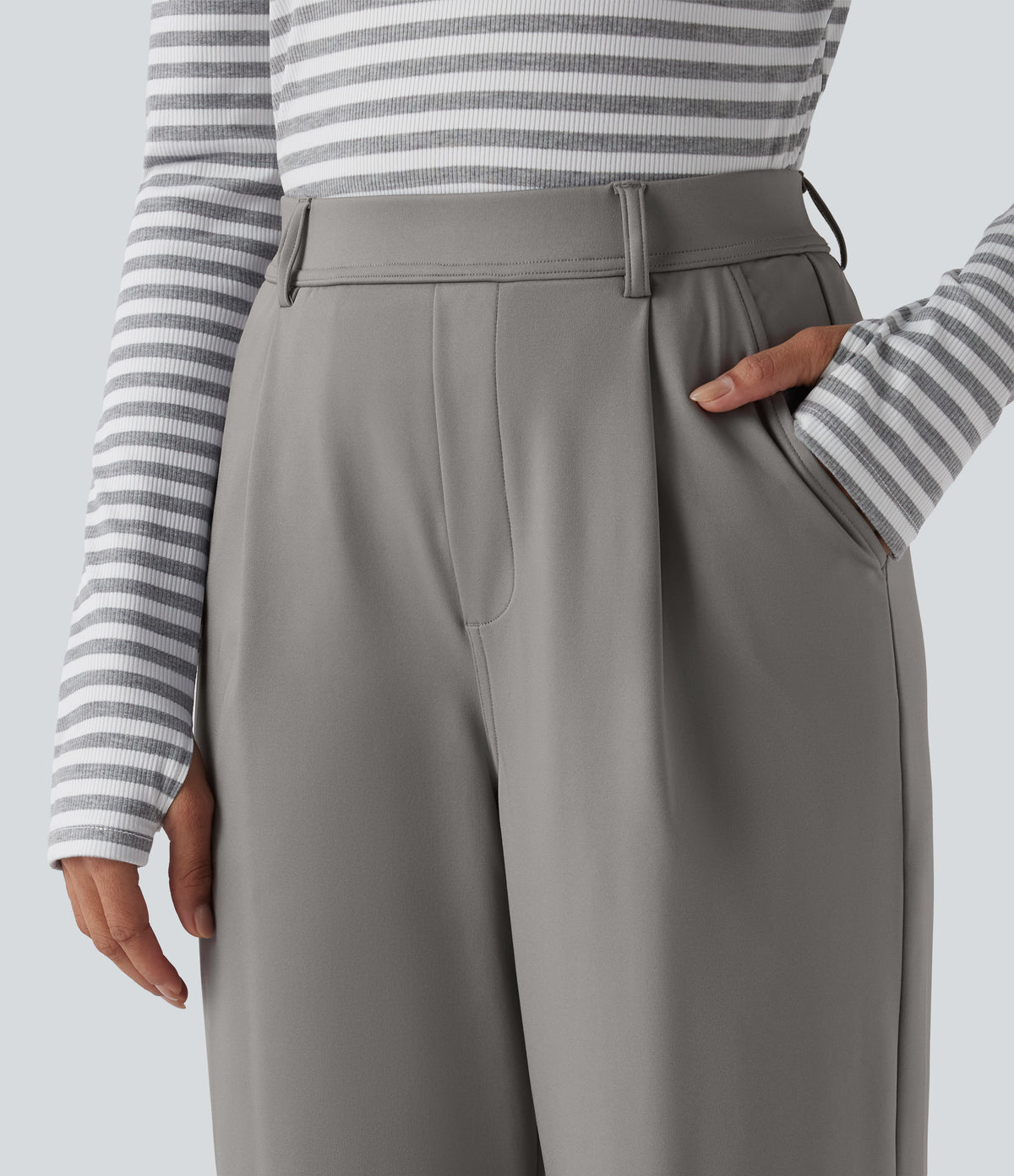 High Waisted Slim Straight Leg Work Trousers with Pockets — Silent Storm — view 4