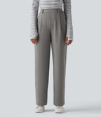 High Waisted Slim Straight Leg Work Trousers with Pockets — Silent Storm — view 2