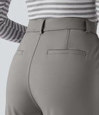 High Waisted Slim Straight Leg Work Trousers with Pockets — Silent Storm — view 5