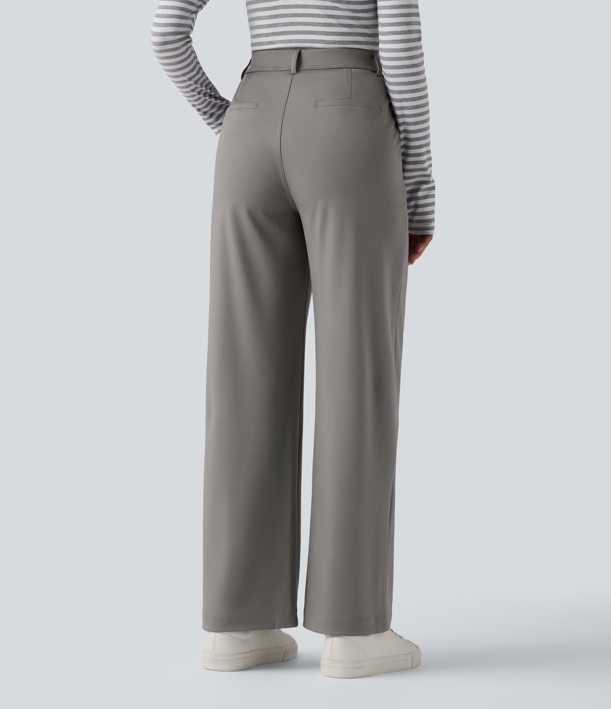 High Waisted Slim Straight Leg Work Trousers with Pockets — Silent Storm — view 1
