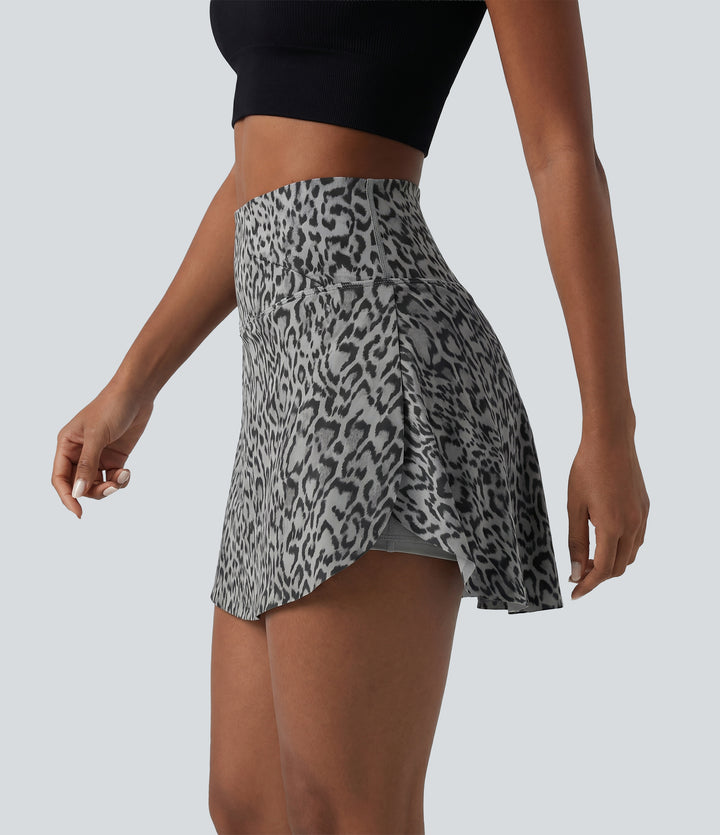 Crossover High Waisted 2-in-1 Leopard Print Mini Tennis Skirt with Pockets — Urban Jungle — view 1