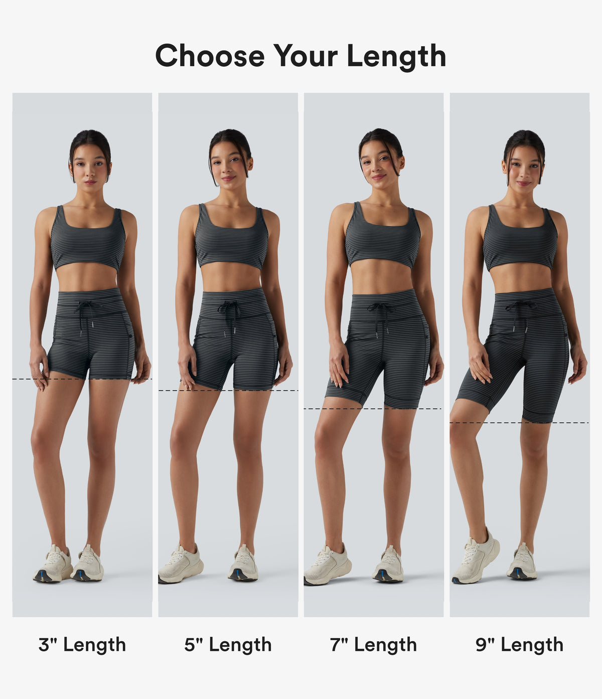 High Waisted Drawstring Striped Yoga Biker Shorts 3'' with Pockets — Steel Stripe — view 2