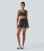 High Waisted Drawstring Striped Yoga Biker Shorts 3'' with Pockets — Steel Stripe — view 7