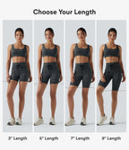 High Waisted Drawstring Striped Yoga Biker Shorts 9'' with Pockets — Steel Stripe — view 2