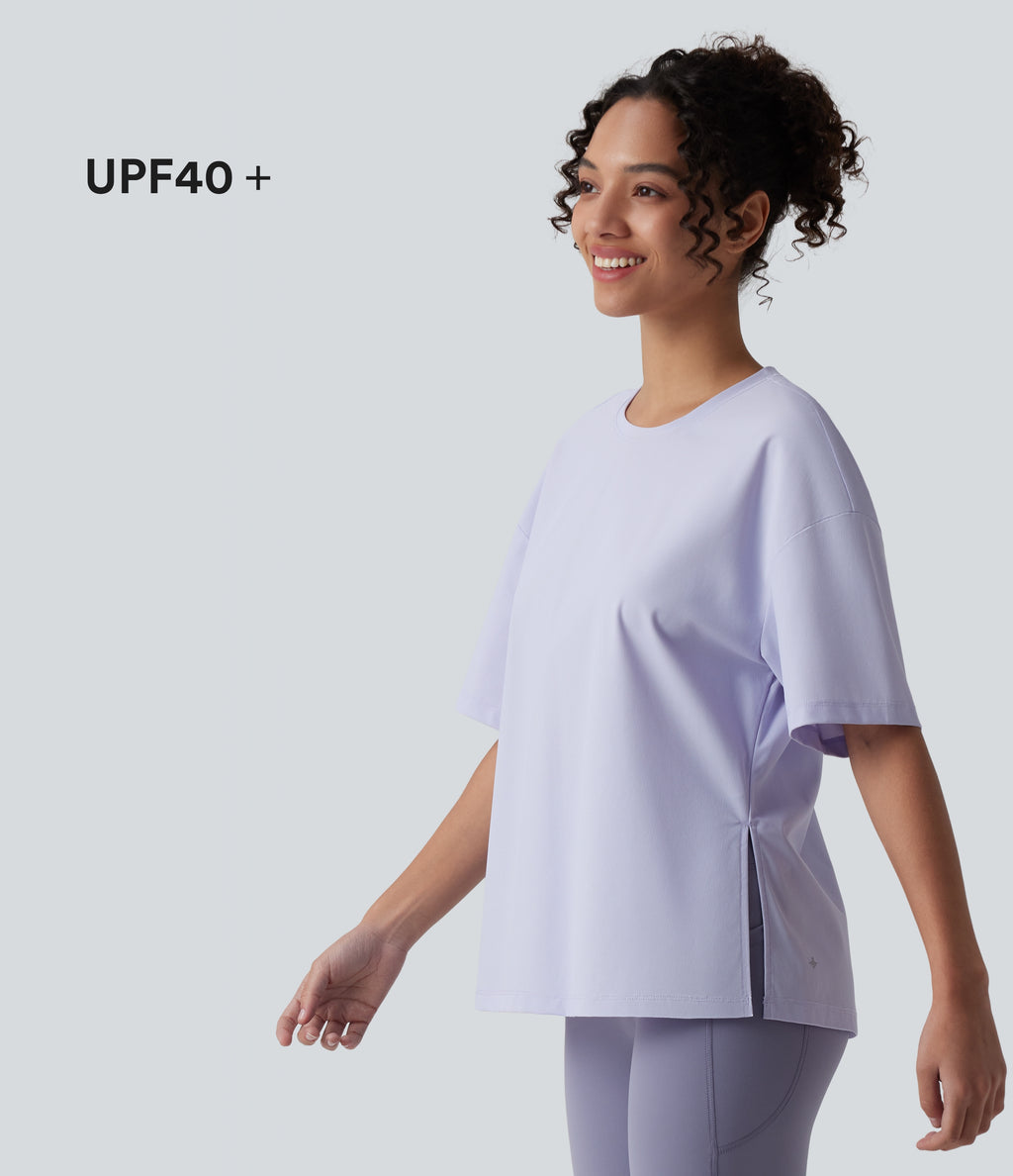 Round Neck Short Sleeve Hiking Sports Top-UPF40+ — Languid Lavender — view 6