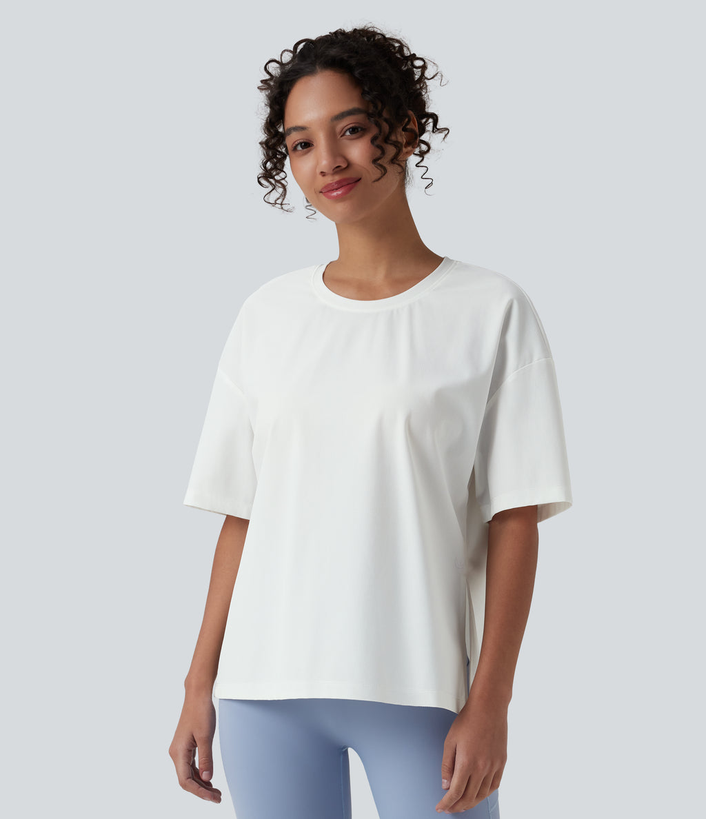 Round Neck Short Sleeve Hiking Sports Top-UPF40+ — White — view 3