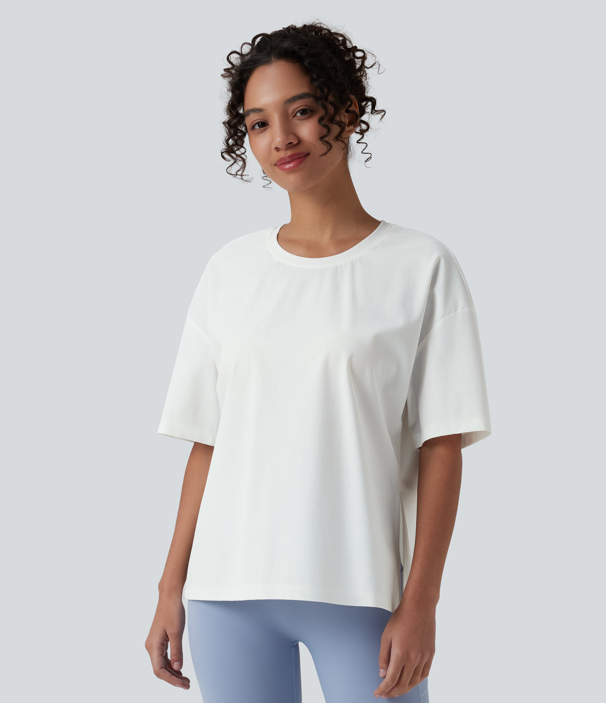 Round Neck Short Sleeve Hiking Sports Top-UPF40+ — White — view 3