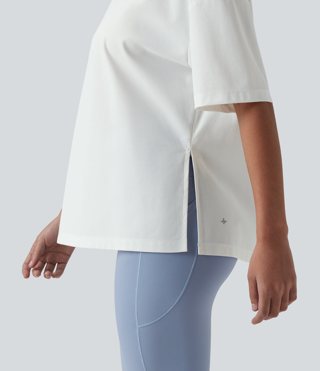Round Neck Short Sleeve Hiking Sports Top-UPF40+ — White — view 4