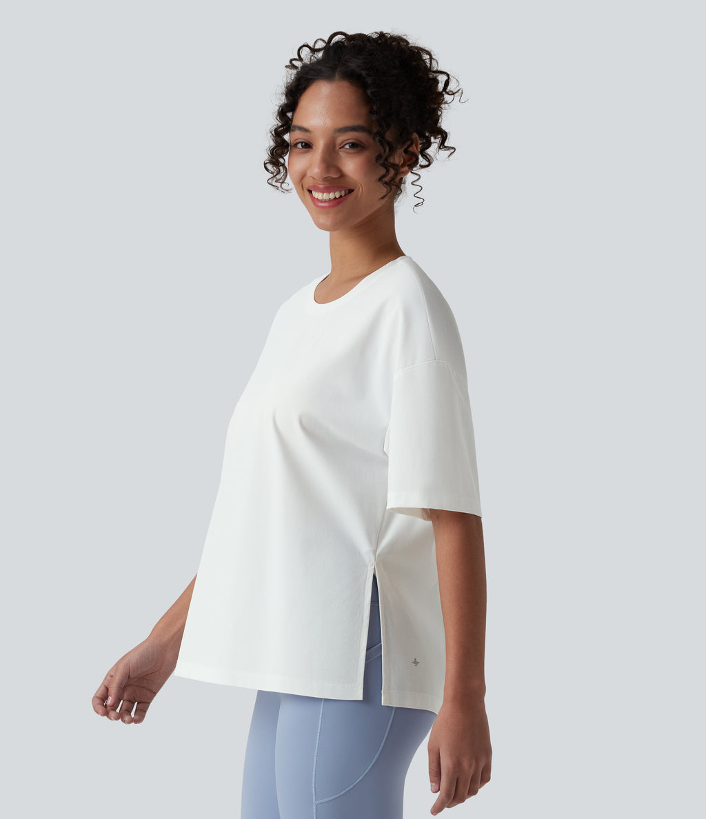 Round Neck Short Sleeve Hiking Sports Top-UPF40+ — White — view 1