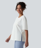 Round Neck Short Sleeve Hiking Sports Top-UPF40+ — White — view 1