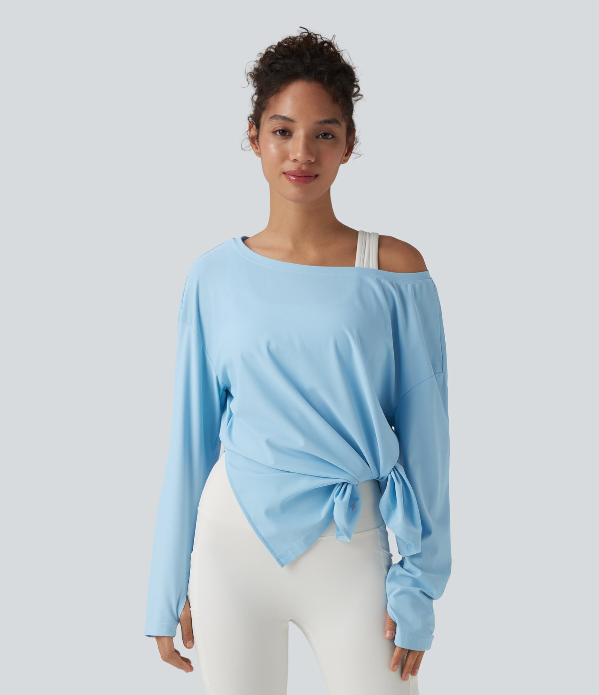 Boat Neck Long Sleeve Thumb Hole Hiking Sports Top-UPF40+ — Pure Blue — view 1