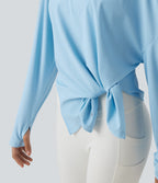 Boat Neck Long Sleeve Thumb Hole Hiking Sports Top-UPF40+ — Pure Blue — view 4