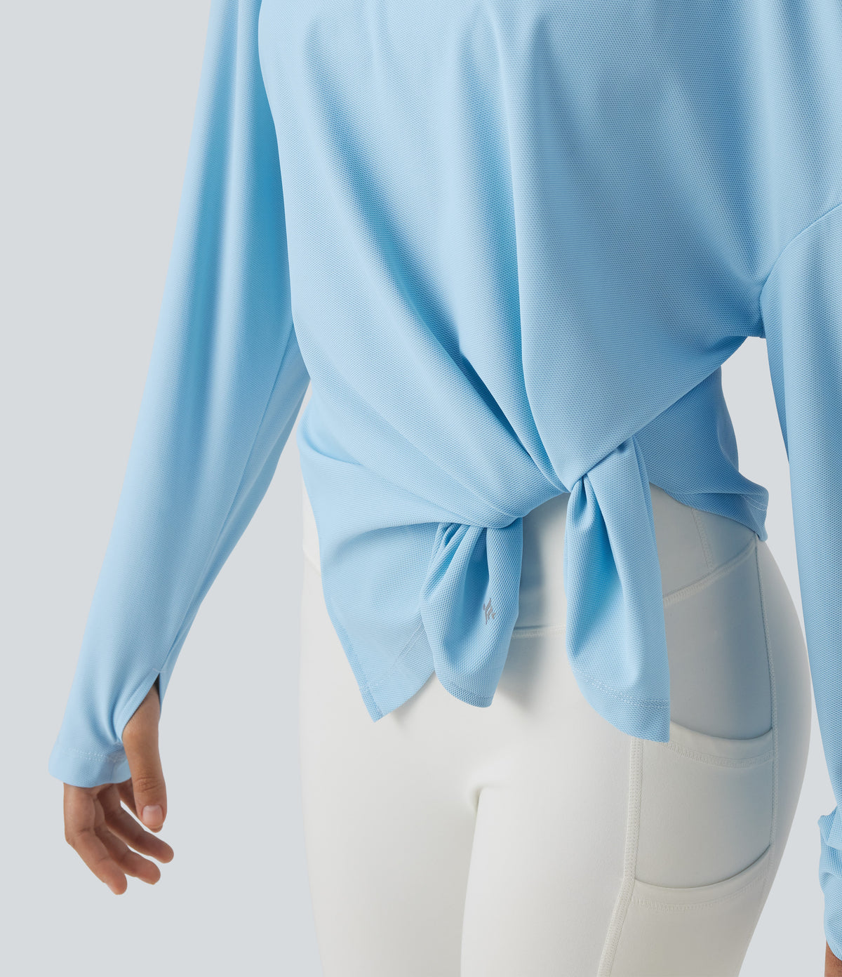 Boat Neck Long Sleeve Thumb Hole Hiking Sports Top-UPF40+ — Pure Blue — view 4