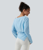 Boat Neck Long Sleeve Thumb Hole Hiking Sports Top-UPF40+ — Pure Blue — view 2