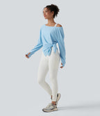Boat Neck Long Sleeve Thumb Hole Hiking Sports Top-UPF40+ — Pure Blue — view 6