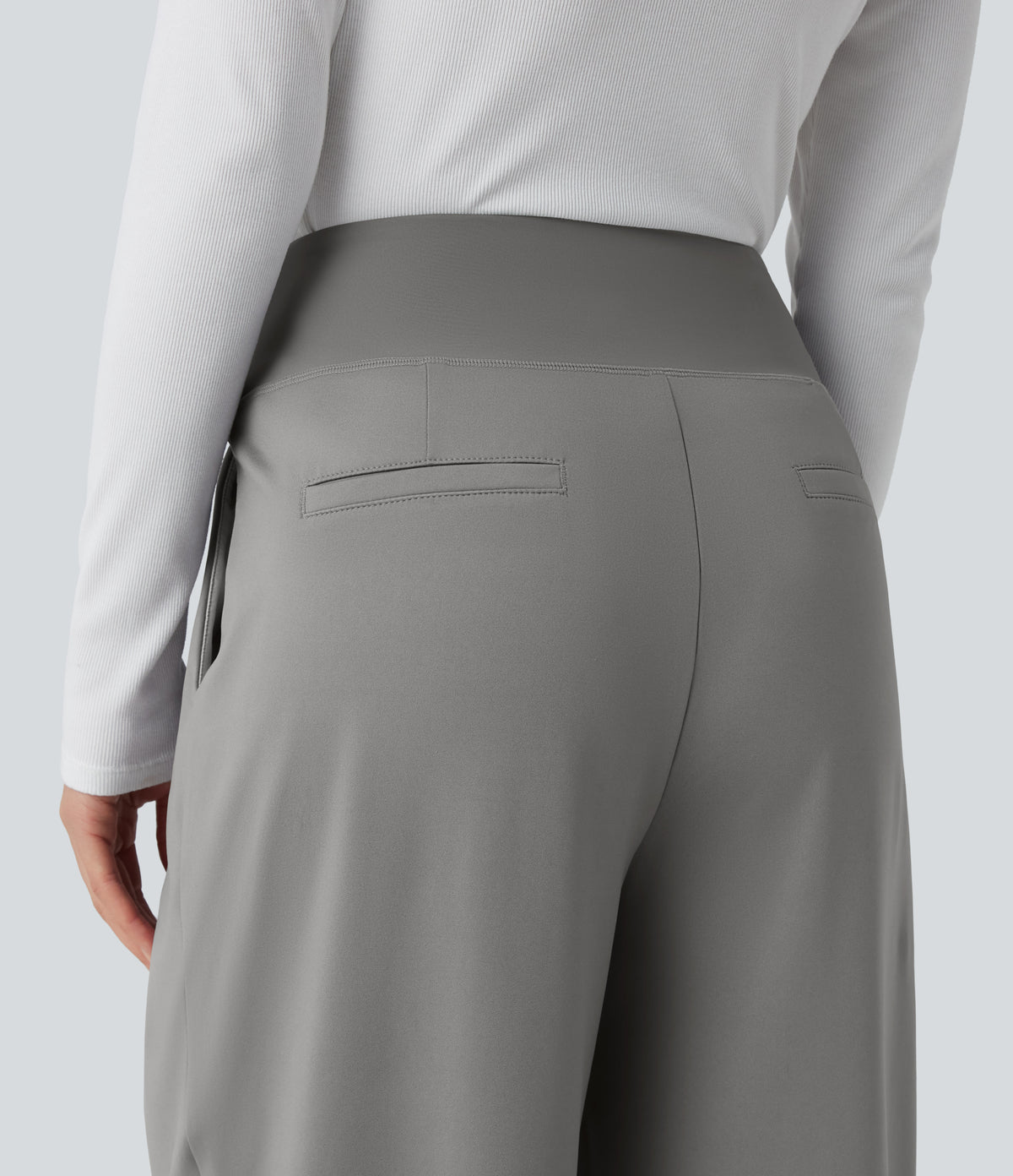 High Waisted Tummy Control Straight Leg Work Trousers with Pockets — Silent Storm — view 4